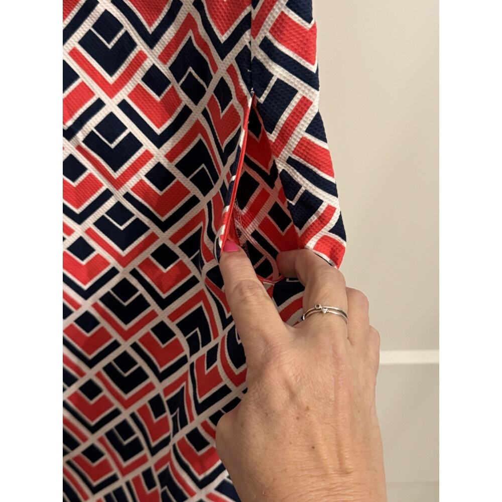 Gap Designed & Crafted Sleeveless Fully Lined Dress Pink And Blue Geometric Sz 2 - Picture 3 of 12